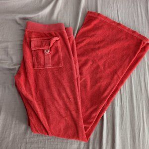 JUICY COUTURE LOW RISE RED SNAP POCKET VELOUR TRACK PANTS SIZE S
